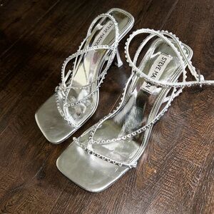 Steve Madden Silver Rhinestone Strappy Heeled Sandals *PRICE DROP*